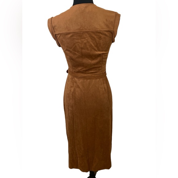 Brown sleeveless soft Faux suede midi wrap dress - Picture 3 of 3